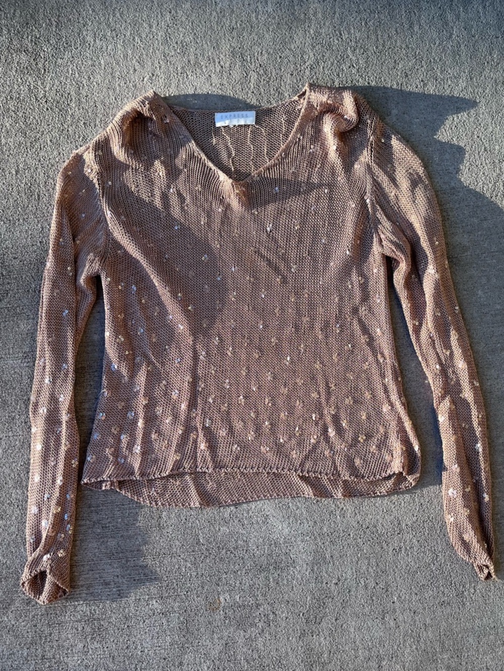 Vintage 90s express tricot crochet beaded sparkly coastal knit long sleeve